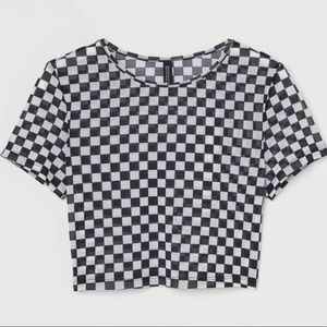 H&M black and white checker , transparent crop top, size: M-L , wore once